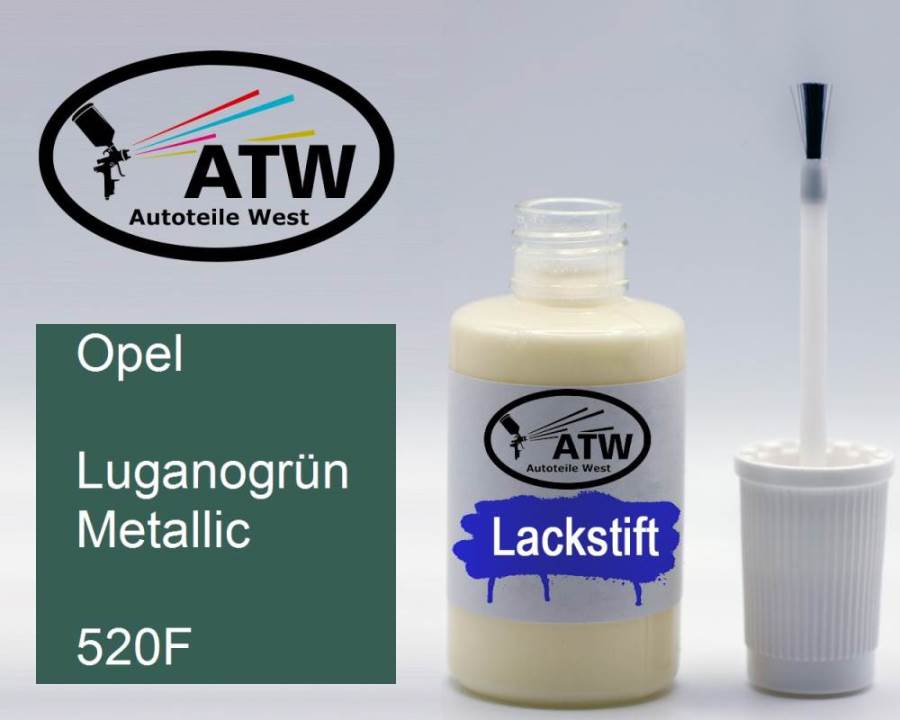 Opel, Luganogrün Metallic, 520F: 20ml Lackstift, von ATW Autoteile West.